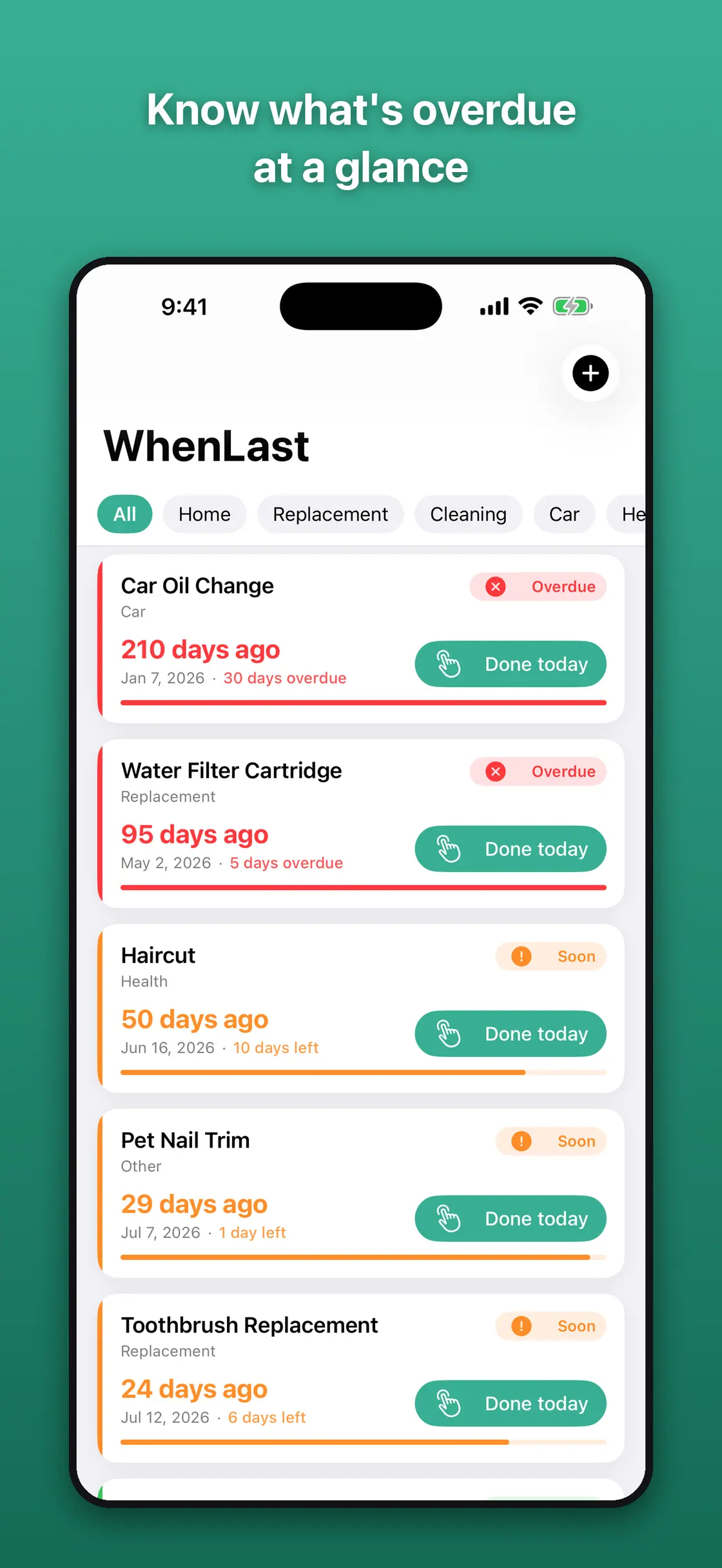WhenLast – Chore & Care Log screenshot 1 of 4